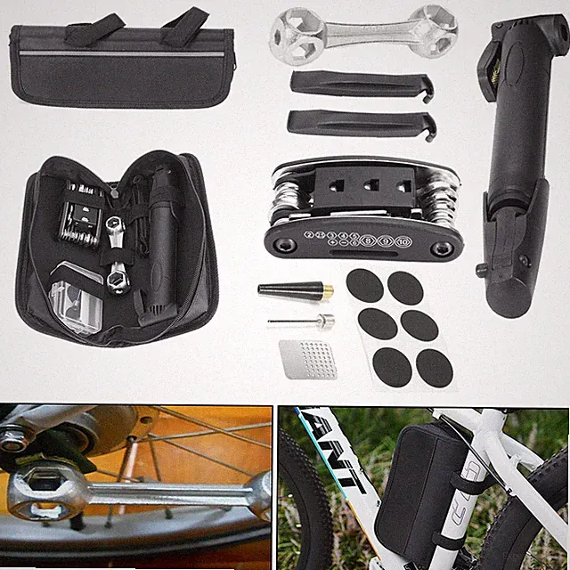 Multi-use Bike Bicycle MTB Tire Tyre Puncture Patch Repair Tools Pump Kit w/ Bag