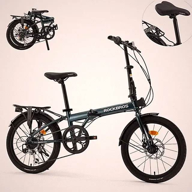ROCKBROS 20"SKN Folding Bike Shimano 7-Speed Steel Frame Disc Brake w/Rear Rack